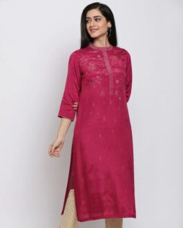 BIBA Magenta Viscose Straight Printed Kurta