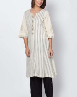 BIBA Women Printed, Stripped, Cotton Blend Straight Kurta