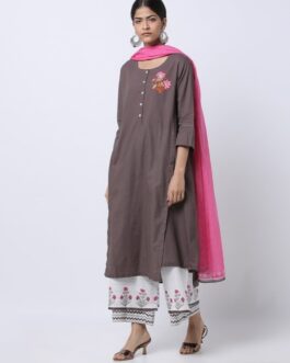 BIBA A-Line Kurta with Printed Palazzos & Dupatta