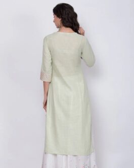 BIBA Green Cotton Straight Yarndyed Kurta