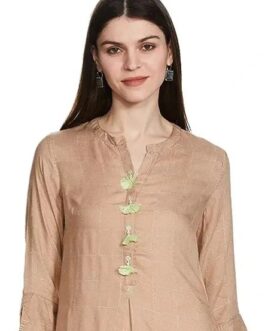 BIBA Womens Mandrin Collar Cheked Kurta