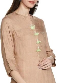 BIBA Womens Mandrin Collar Cheked Kurta