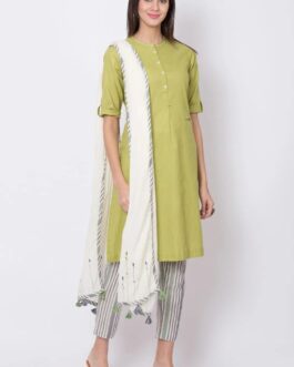 BIBA Solid Kurta, Trouser, & Dupatta Set