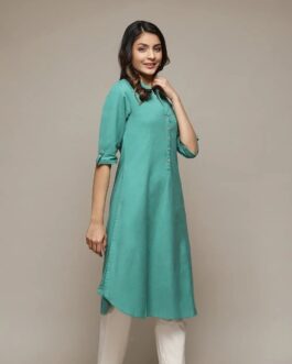 BIBA Green A-line Solid Kurta