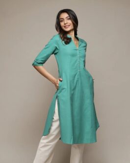 BIBA Green A-line Solid Kurta