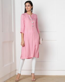 Biba Straight Kurta with Tassel Accents