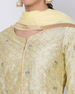 LEMON YELLOW DOUBLE LAYERED KURTA CHURIDAR SUIT SET