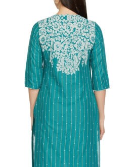 BIBA Green Cotton Straight Printed Kurta